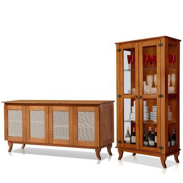 Imagem de Cristaleira 2 Portas Com Balcão 4 Portas Madeira Maciça Castanho