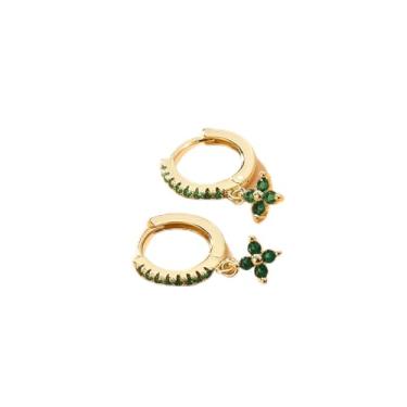 Imagem de Brincos de argola de flor banhados a ouro 14K para mulheres com zircônia cúbica leves pendentes pequenos brincos delicados, standard, Cobre, Sem pedra preciosa