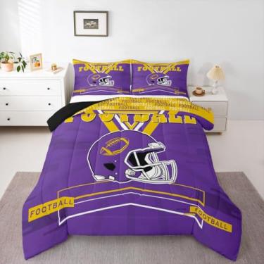 Imagem de Erosebridal Jogo de cama King de futebol, rugby, para crianças, meninos e adolescentes, capacete de futebol americano, edredom esportivo reversível com 2 fronhas macias (Minnesota)