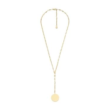 Imagem de Fossil Colar feminino Heritage D-Link de aço inoxidável dourado com gola Y (modelo: JA7258710), Length: 457.2mm+50.8mm, Aço inoxidável, Sem Pedra Preciosa