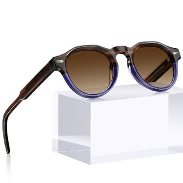 Imagem de AVAWAY Óculos de sol masculinos polarizados com proteção UV400, armação redonda clássica de acetato AV2136, Lente marrom gradiente C03 Demi Frame, Medium