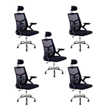 Imagem de Kit 5 Cadeiras Escritório Executiva Diretor Relax Ergonômica Com Apoio De Cabeça