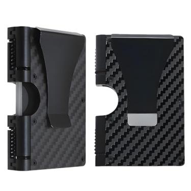 Imagem de Carteira minimalista de fibra de carbono para homens – Carteira de metal com bloqueio de RFID, clipe para dinheiro, bolso frontal fino