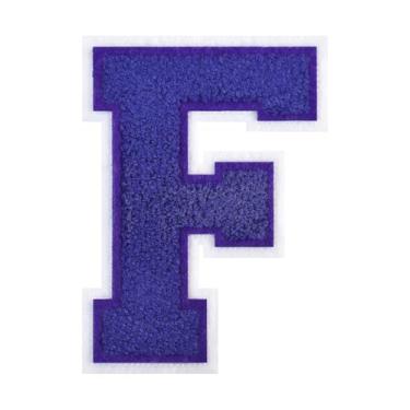 Imagem de 1 PÇ Patch de letra de chenille roxo de 11,4 cm com borda branca – Remendos do alfabeto para roupas, jaquetas, mochilas, chapéus para decoração personalizada, nome personalizado e artesanato. (F)