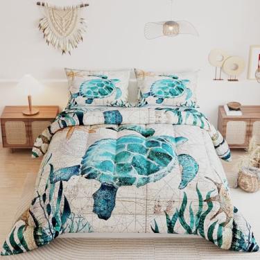 Imagem de Namoxpa Jogo de edredom de tartaruga marinha para crianças e adultos, estampa de oceano 3D com cores brilhantes, conjunto de edredom decorativo com 2 fronhas, tamanho casal