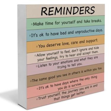 Imagem de Placa de bloco de madeira motivacional para saúde mental, lembretes de psicologia positiva, placa de caixa de madeira, terapia de aconselhamento escolar, escritório, mesa, prateleira, decoração