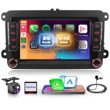 Imagem de Rádio automotivo Android 4Core 2G + 64G para VW Volkswagen Seat Golf Passat Jetta Beetle Tiguan Touran EOS, tela sensível ao toque de 17 cm, Bluetooth, CarPlay sem fio e Android Auto, SWC, câmera de
