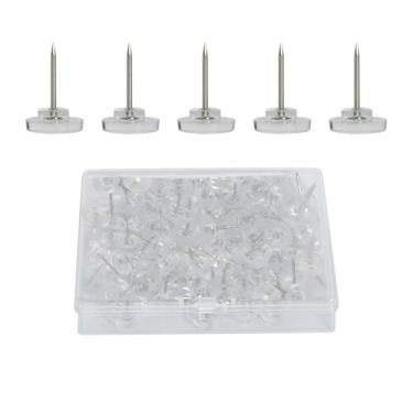 Imagem de 150 peças de tachinhas transparentes de cabeça plana com cabeças de plástico resistente e pontas de aço para uso doméstico e escritório, caixa de armazenamento reutilizável (150, transparente)