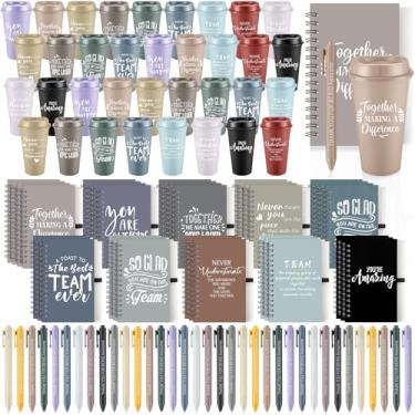 Imagem de LemonRoad 105 peças de presentes de Natal para colegas de trabalho funcionários a granel copo de plástico de 473 ml com tampa e canudo inspirador copo de café espiral conjunto de canetas de