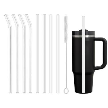 Imagem de Canudos reutilizáveis de 26,66 cm para copo Stanley/Yeti de 850 g, pacote com 8 canudos de plástico longos com escova de limpeza, canudo de substituição transparente para batido, milkshake | Tritan de