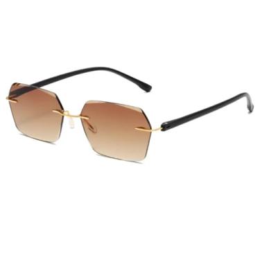 Imagem de HCPIHF Óculos de sol da moda com lentes coloridas UV400, sem armação, estilo punk moderno, para mulheres e homens (dourado-marrom)