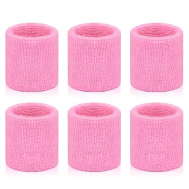 Imagem de toresper Pacote com 6 pulseiras esportivas para homens e mulheres, pulseira respirável absorvente para tênis, basquete, corrida, academia, malhar (rosa)