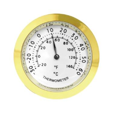 Imagem de XLWLLNJ Termômetro mecânico portátil para uso interno e externo com mostrador redondo de números grandes, ideal para estojo de guitarra, quarto, armário e, Ouro 37mm
