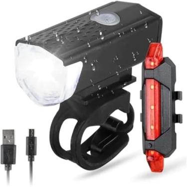 Imagem de Kit Farol e Lanterna para Bicicleta Ultra LED Premium Potente, Recarregável via USB, À Prova d’Água, 3 Modos de Iluminação Profissional, Segurança e Visibilidade Noturna e Diurna, com Cabos USB.