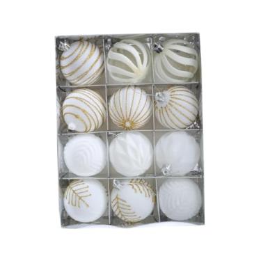Imagem de KiBcsLic 12 enfeites de Natal para árvore, bolas decorativas de Natal, bolas de Natal para jardim, guirlanda, parede e casamento, Branco