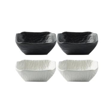 Imagem de prato de lanche Prato quadrado com textura de pedra para molho, tigela para mergulhar, prato para sushi, aperitivo e preparação cozinha tigela de sopa(Black and white)