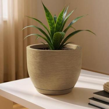 Imagem de Vaso de Polietileno Decorativo Cone Redondo 25x20 cm com ou sem Prato – Jardim Sala e Varanda (Bege Claro COM Prato)
