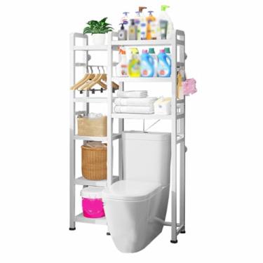 Imagem de SPXMQSS Armazenamento sobre vaso sanitário, unidade de armazenamento de máquina de lavar, expansível acima do armário de armazenamento de banheiro, sala de estar, lavanderia A 107 x 26 x 157 cm
