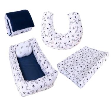 Imagem de Kit Ninho Redutor Quadrado + Almofada de Amamentação Sublimada + Trocador Anatômico + Trocador Portátil Menino e Menina(MEU PRÍNCIPE MARINHO)