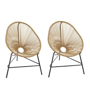 Imagem de Kit 2 Cadeiras Acapulco com Mesa Ampulheta - Conjunto para Área Externa, Jardim e Varanda - Pintura Eletrostática Impermeável - Suporta 140kg(Palha)