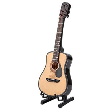 Imagem de Aqur2020 Modelo de Guitarra de Madeira, Guitarra Em Miniatura Feita à Mão Com Suporte de Exibição e Caixa de Armazenamento para Decoração de Mesa e Exibição de Coletor (16cm)