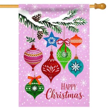 Imagem de Morigins Bandeira de jardim de floco de neve de Natal, árvore de Natal, lanternas ideais para varandas e gramados de casa de fazenda Decoração de férias ao ar livre de inverno Tamanho: 31,8 x 45,7 cm