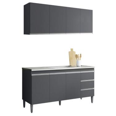 Imagem de Armario Aereo E Balcao Para Pia 150 Cm Andreia Cinza Reajl Moveis Cinza