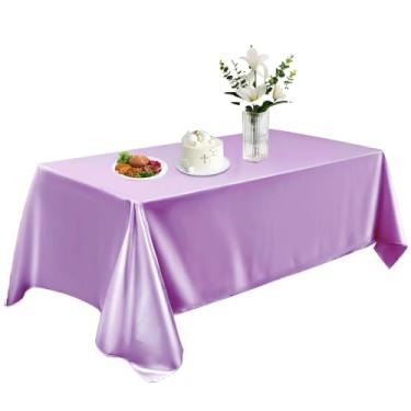 Imagem de Toalha de mesa de cetim 147 x 260 cm, toalha de mesa retangular lavável, toalha de mesa de tecido liso, decoração de mesa de seda brilhante para jantar, cozinha, festa, casamento, banquete, lavanda