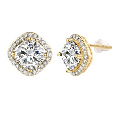 Imagem de Yoursfs Brincos quadrados de strass de ouro para mulheres, brincos de zircônia cúbica perfurados para casamento, joias modernas