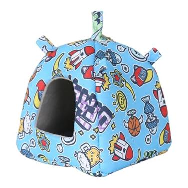 Imagem de Ｂｅｓｇａ Casinha suspensa para pássaros, aconchegante para papagaios e hamsters, esconderijo versátil para animais de estimação, forrada com pelúcia, Padrão de Foguete