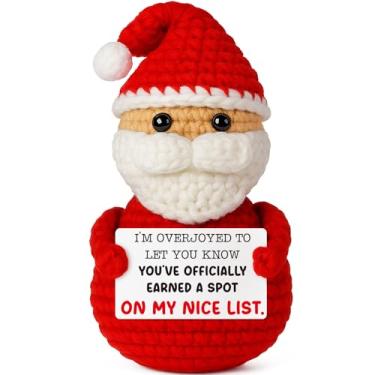 Imagem de Suporte emocional positivo de crochê, Papai Noel com cartão romântico, presentes de Natal para casais, ele, namorado, namorada, meias para decoração de férias