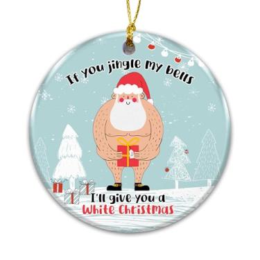 Imagem de Ornamento adulto engraçado 2025 – Presente de elefante branco para adultos, decoração de presente de mordaça impertinente com presente de Papai Noel segurando | Enfeite de Natal divertido para amigos