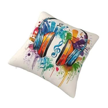 Imagem de Almofada quadrada decorativa estilo grafite musical - Design reversível, zíper oculto, poliéster macio para sofá, cama e carro - Hipoalergênico 66 cm x 66 cm