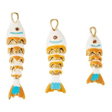 Imagem de Cheriswelry 3 peças de pingentes de peixe 3D banhados a ouro 18 K latão esmaltado pingentes de peixe zircônia cúbica animais marinhos pingentes 26,5-46 mm para fazer joias faça você mesmo, colar