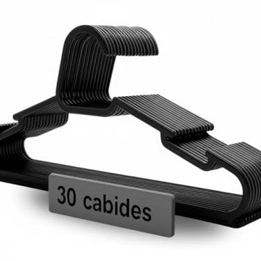 Imagem de Kit 30 Cabides Adulto Preto Antideslizante Reforçado | Cabide Resistente Para Roupas Pesadas Calças Camisetas | Contém Porta Gravata, Cinto e Lenço,Camisas, Ternos Gancho para Vestido