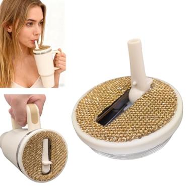 Imagem de CARONIN Tampa de canudo dobrável de 1,134 g para Stanley Quencher H2.0, tampa à prova de vazamento de strass de 1,134 g para Stanley Tumber, tampas antiderramamento para copo Stanley (café)