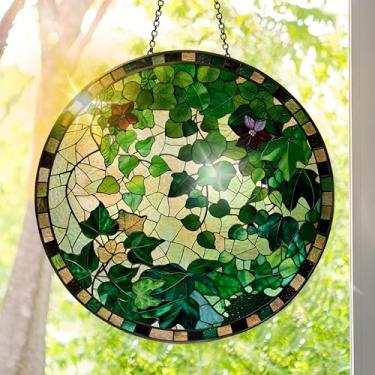 Imagem de Protetor solar de acrílico colorido, decoração de janela suspensa com design de vitral impresso, apanhador de sol, arte de parede de arco-íris, ornamentos de Natal para uso interno e externo 19,8 x