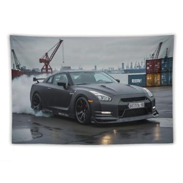 Imagem de HouLaiZhe Tapeçaria de carro à deriva R35 Jdm esportes pendurar na parede quarto decoração de casa tapeçarias estética piquenique decoração de parede arte de parede para dormitório sala de estar 101,6
