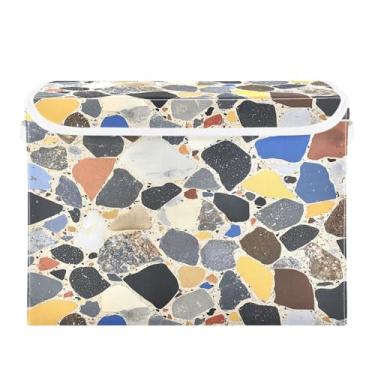 Imagem de CEBUGI Caixotes de armazenamento com tampas, caixa de armazenamento de tecido dobrável, compartimentos organizadores de cubo de chão para prateleiras de armário de casa e quarto, 40 x 30 x 30 cm