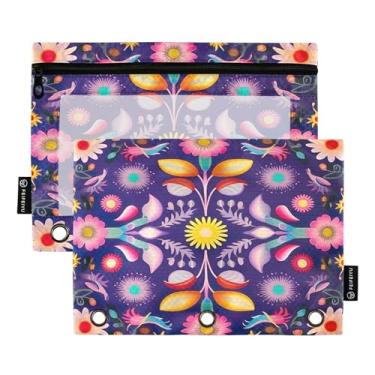 Imagem de Wassud Pacote com 2 pastas de fichário com estampa de flores fofas, pastas de bolso com 3 furos, organizador de fichários para casa, escritório