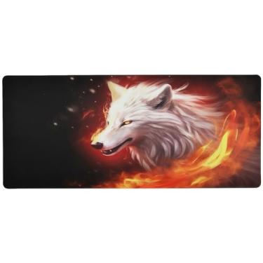 Imagem de Wassud Firewolf Mouse pad para jogos com base de borracha antiderrapante, mouse pad longo para teclado de computador com borda costurada, almofada grande à prova d'água para escritório, casa, 89,9 cm