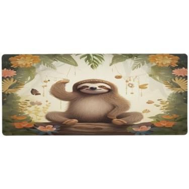 Imagem de Wassud Preguiça fofa (4) mouse pad para jogos com base de borracha antiderrapante, mouse pad longo para teclado de computador com borda costurada, impermeável grande almofada de mesa para escritório