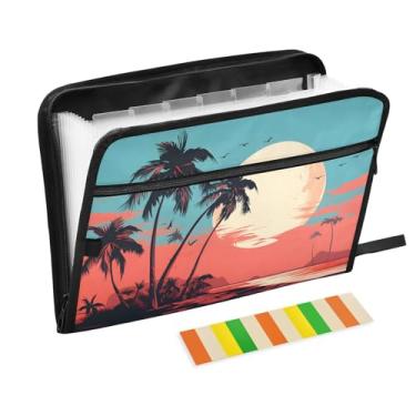 Imagem de CEBUGI Pasta expansível de 13 bolsos, impermeável, sanfonada, organizador de arquivos com etiquetas tamanho A4, organizador de documentos de papel para escola, material de escritório, pôr do sol