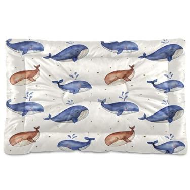 Imagem de Wassud Aquarela Baleias Caixote de Cama Lavável para Cães e Gatos, Almofada de Cama Antiderrapante para Viagem Interior e Exterior, 45 x 61 cm