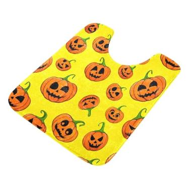 Imagem de Burbuja Tapete de banheiro Jack O Lantern Pumpkins, tapete de banho absorvente de pelúcia macio, base antiderrapante para piso de banheiro, oval em forma de U