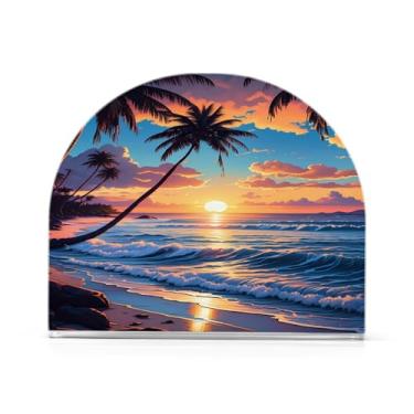 Imagem de Qilmy Porta-guardanapos, porta-guardanapos de praia pôr do sol para mesas cozinha restaurante decoração de casa, suporte decorativo moderno para guardanapos de coquetel de papel de jantar 448