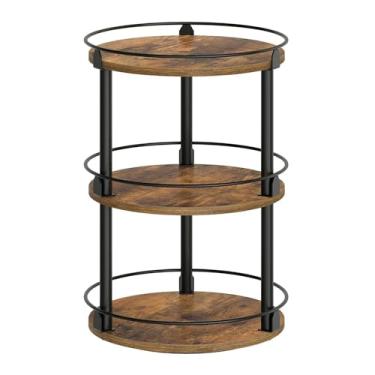 Imagem de Fockety Organizador Giratório Lazy Susan, 360°, 3 Níveis, 45x26x26cm, Fácil Acesso, Economiza Espaço, Suporte Giratório para Temperos para Bancada de Cozinha (Madeira Metálica)