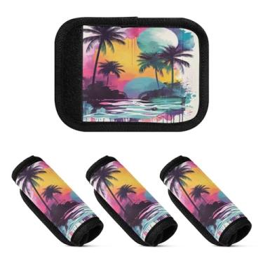 Imagem de Qilmy Palmeira pôr do sol, alça de bagagem, embalagem com 2 unidades, identificadores de bagagem, identificadores de bagagem, capa confortável para carrinho de bebê, mala de viagem, acessórios de