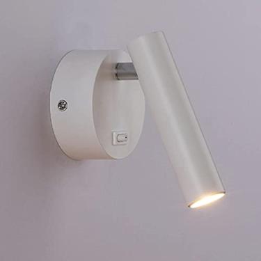 Imagem de Luminária de cabeceira com acionamento por botão, luminária de parede LED para leitura, arandela de metal, 3W 6000K, luz de parede decorativa para quarto, ângulo de iluminação de 30°.