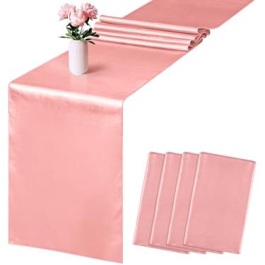 Imagem de Pacote com 4 corredores de mesa de cetim, 30,5 x 272 cm, tecido de seda acetinada, corredor de mesa para banquetes de casamento, formaturas, decoração de festa de aniversário, ouro rosa